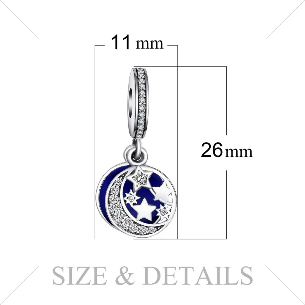 Jewelrypalace натуральная 925 серебро секрет Синий Любовь Подвески Бусы Fit Браслет Луна