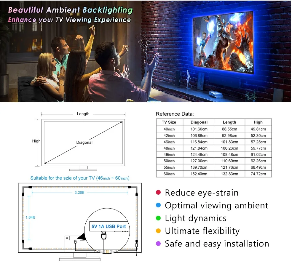 5 V RGB гибкий USB LED полосы света 5050 SMD жало лента клейкая фона ленты ТВ Подсветка для ТВ компьютер Экран дисплея