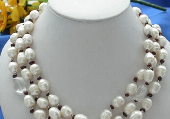 

Jewelr 004805 3row white RICE PEARL Alexandrite crystal necklace