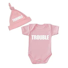 ysculbutol New Design fashion TROUBLE baby bodysuit customized baby boy girl clothes