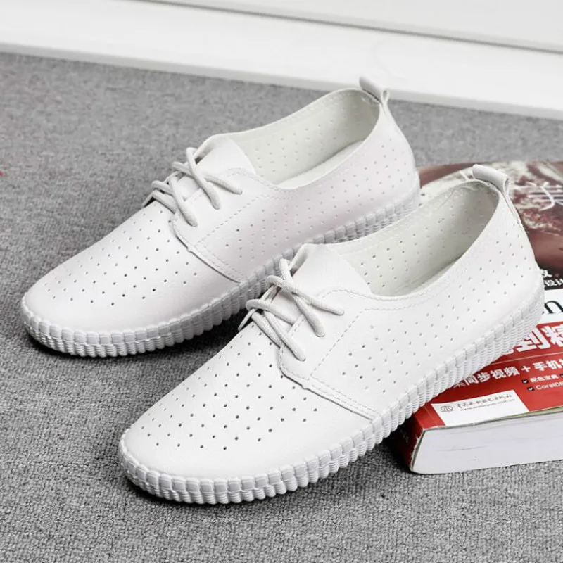

2019Women Sneakers Flat Shoes Cut Out PU Leather Oxfords Flats Shoes Ladies Breathable Walking Sneaker Ballet Loafers hjm7
