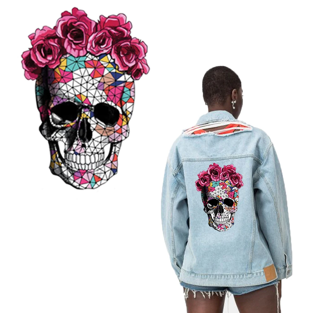 

Cartoon Flower Skull Patches Heat Transfer Patch DIY T-Shirt Backpack Jacket Hat Lovely Ironing Heat Transfer Sticker Washable