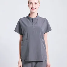 С воротником-стойкой Женский форма медсестры, медицинская Scrubs набор Hospitale рабочая одежда Сверхлегкий Комфорт летний доктор косметолога наряды
