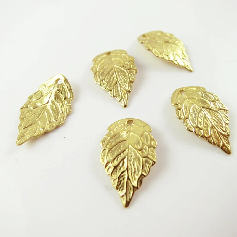 Gold Color Plated Copper leaf drop Charms Tree leaf Beads for making