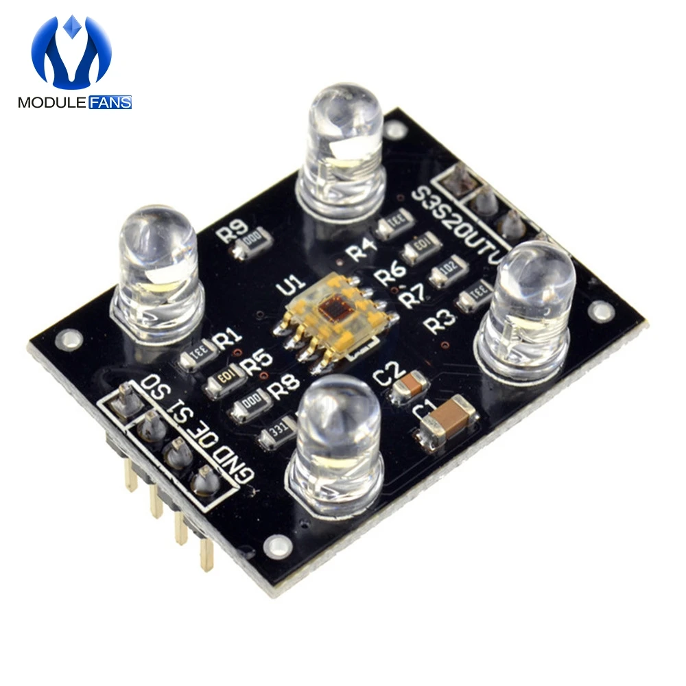 

TCS230 TCS3200 Color Sensor Color Recognition Module for Arduino DC 3V-5V White LED Lights Connect Microcontroller Board