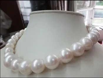 

HUGE 18"12-15MM NATURAL AUSTRALIAN SOUTH SEA GENUINE WHITE NUCLEAR PEARL NECKLACE Free Shipping