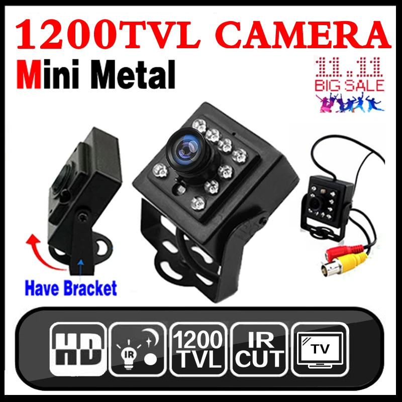 

2017New Mini Night Vision Camera 1/3CMOS 1200TVL IR leds HD CCTV Security Surveillance Metal Bracket Indoor Color Analog Video