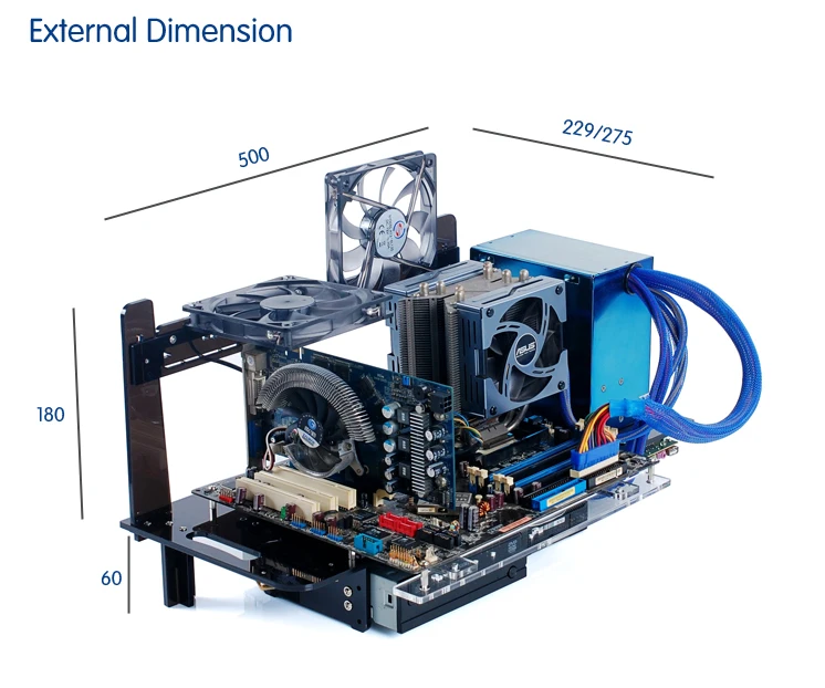 QDIY PC-D555X PC ATX персонализированный акриловый черный прозрачный чехол для компьютерной рамки