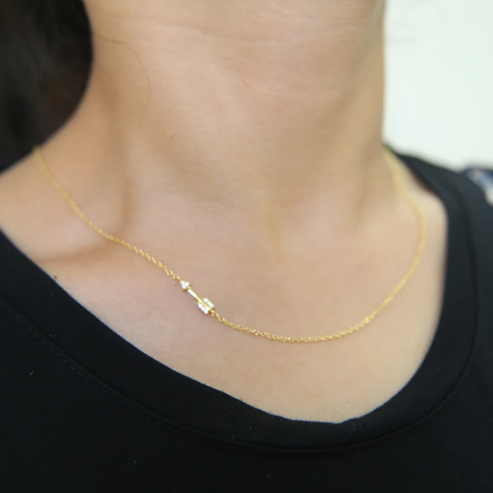 

2019 New arrive fine 925 Sterling Silver thin pave clear CZ arrow sideway choker for women fashion silver chain necklace jewelry