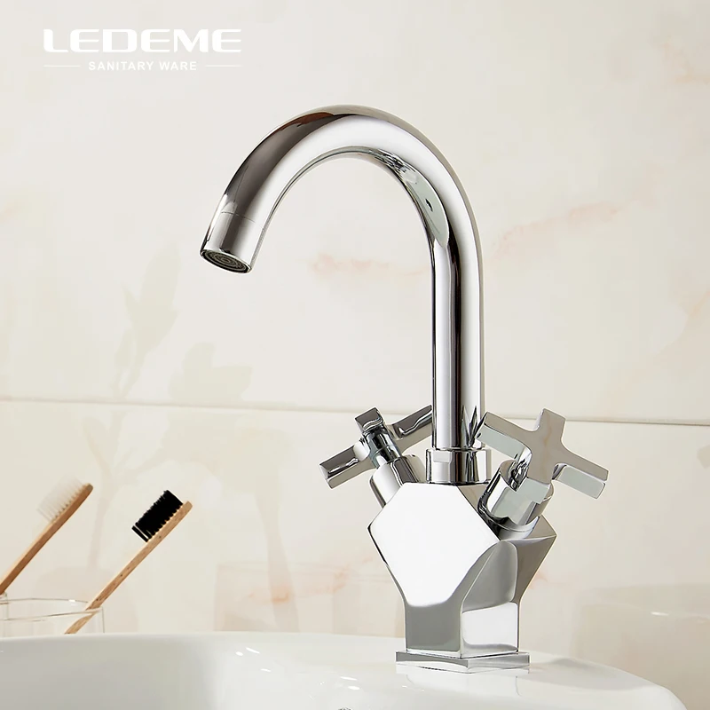 

LEDEME Dual Lever Basin Faucet Modern Chrome Polished Unique Lavatory Faucet Bathroom Water Basin Sink Mixer Crane L1084-2