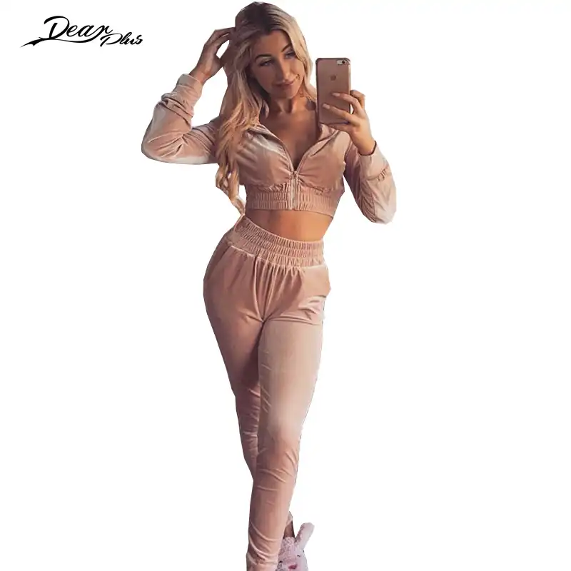 cropped velvet tracksuit