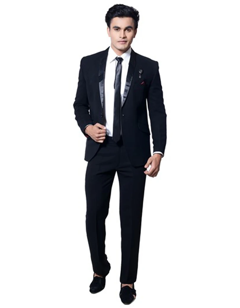 Costume Homme Noir Sur Mesure Costume De Mariage Bord Noir