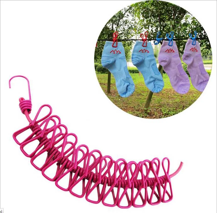 185cm Multifunctional 12 clips windproof stretch clothesline Outdoor