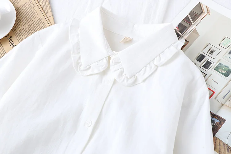 KYQIAO Лолита рубашка mori девушки японский стиль дизайнер длинный рукав Питер Пэн воротник розовый синий белый Блузка Топы