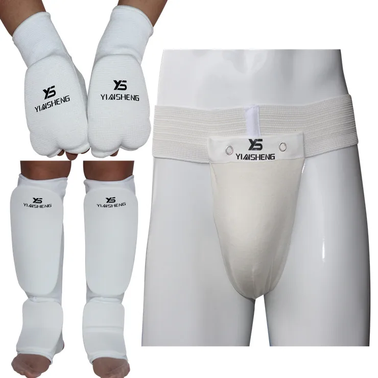 

Karate guard three-piece suit Gloves gloves Shin pads Supporter below Taekwondo training gear chest supporter hand guard