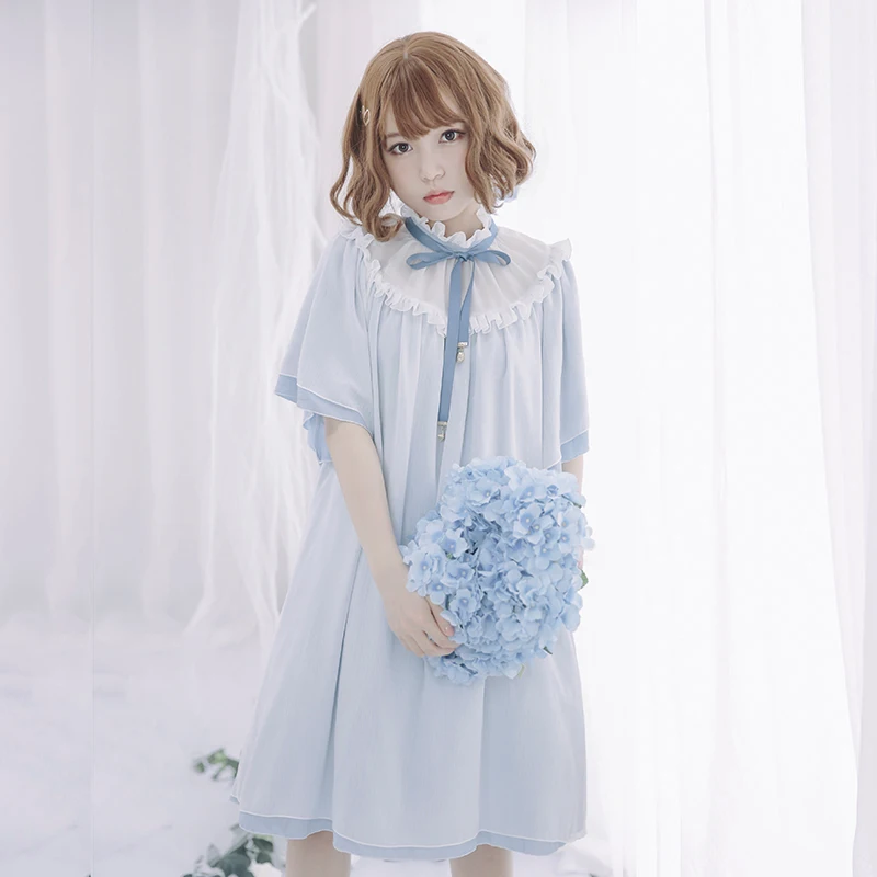 Летнее свободное короткое шифоновое платье с рукавами летучая мышь|mori girl dress|chiffon