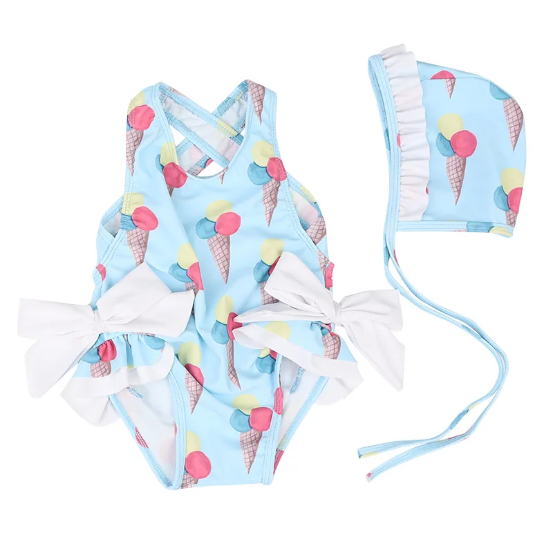 2020 Summer Swimsuit Kids Baby Girls Floral Swimwear Flamingo Swimsuit Bathing Beachwear Jumpsuit Swimsuit+Hat Sun Protect 1-6T