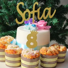 16ct happy 8th 8 день рождения украшение корона украшения для кексов Золотая блестящая бумага тиара восемь пользовательский начальный буквы на торте