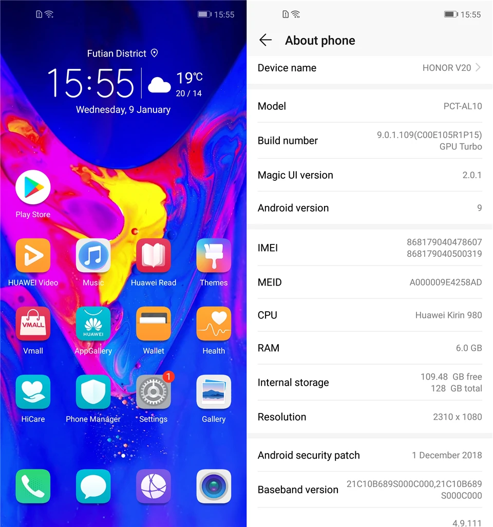 Honor View 20, Смартфон Honor V20, Android 9, 6 ГБ/8 ГБ ram, 128 ГБ/256 ГБ rom, Поддержка NFC, быстрая зарядка, мобильный телефон