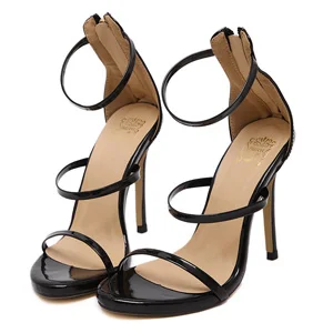 Женская обувь на каблуке; сандалии с металлическими ремешками; Цвет серебристый, золотой; сандалии-гладиаторы на платформе; женская обувь на высоком каблуке; Летняя обувь; коллекция 301 года; GGXCD - Цвет: Черный