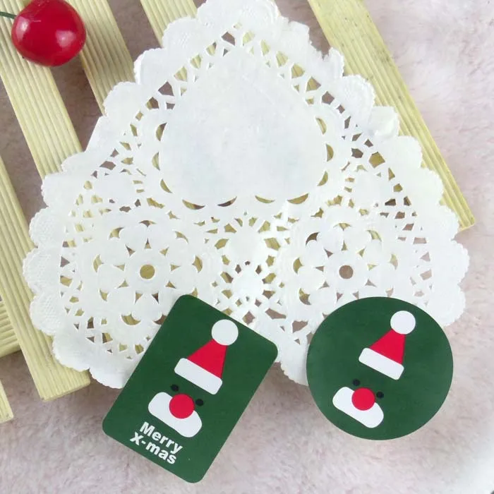 120pcs Green Round And Rectangle Santa Christmas Gift Seal Label Stickers For X-mas Candy Box Cello Packing Bag Decortion