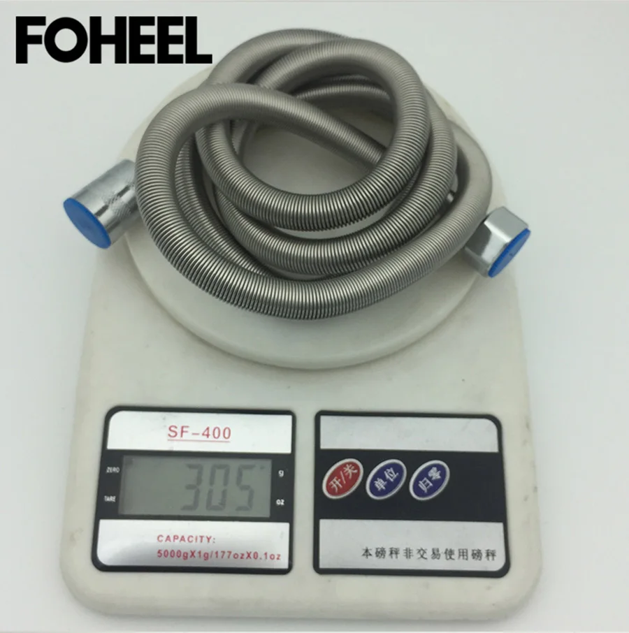 FOHEEL stainless steel shower spring hose water heater explosion-proof braided nozzle pipe brass copper cap silicone tube