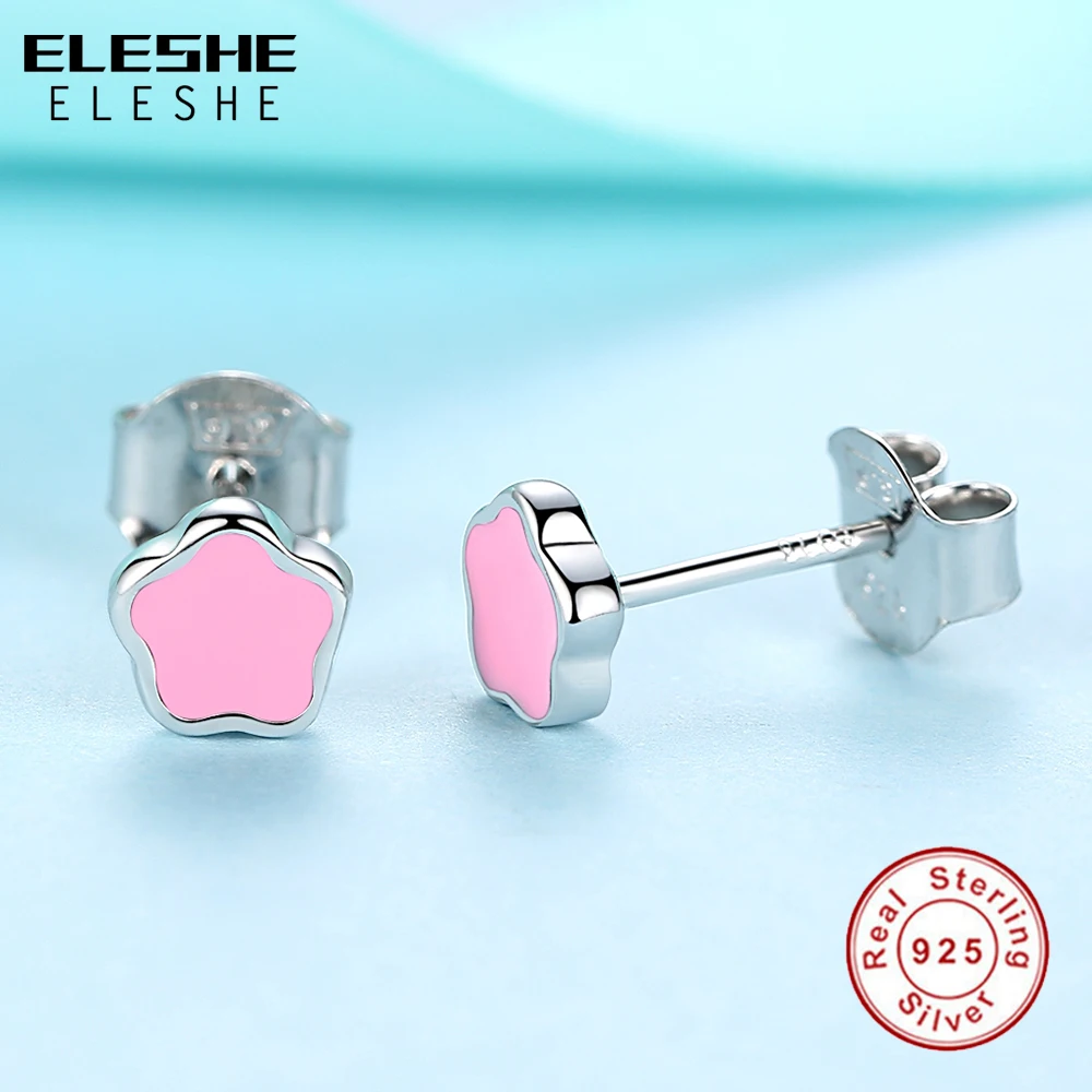 ELESHE 925 пробы серебряные крошечные эмалированные цветочные серьги для женщин модные ювелирные изделия Стерлинговое Серебро-ювелирные изделия