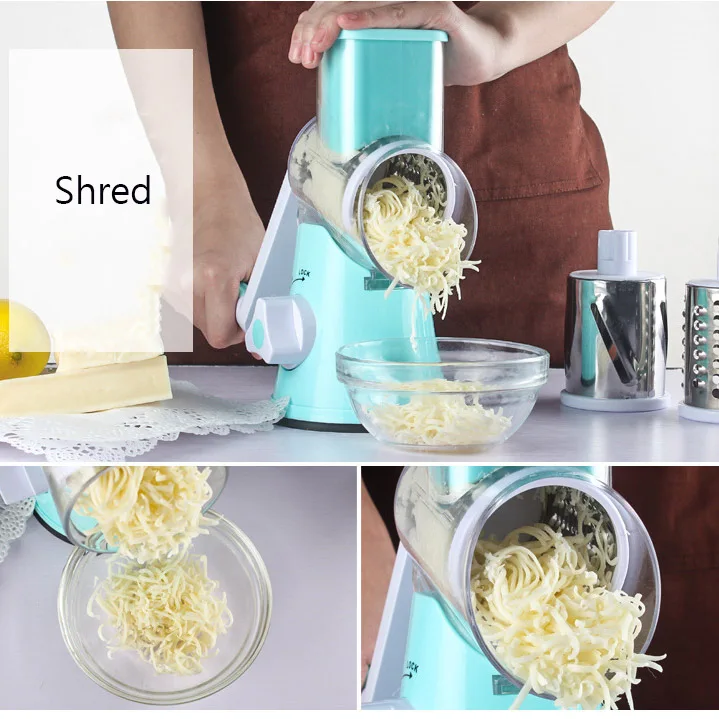 Manual Hand Safe Grater Vegetable Cutter Peeler Cutting Dicer Spiralizer Slicer Chopper 3 Interchangeable Round Rotary Blades