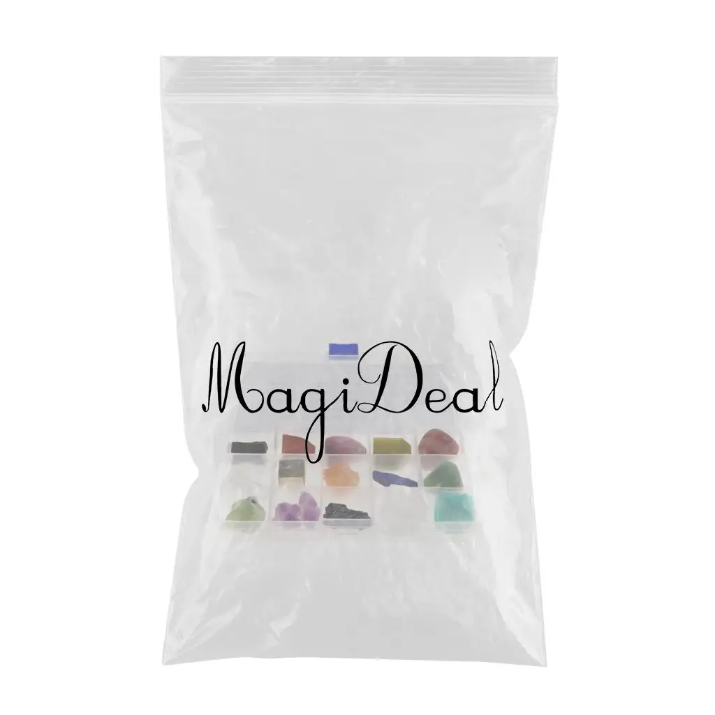 15pcs/ Box Educational Geology Science Kit Rock and Mineral Collection Gemstones Quartz / Jade Tektite Specimens in Display Case