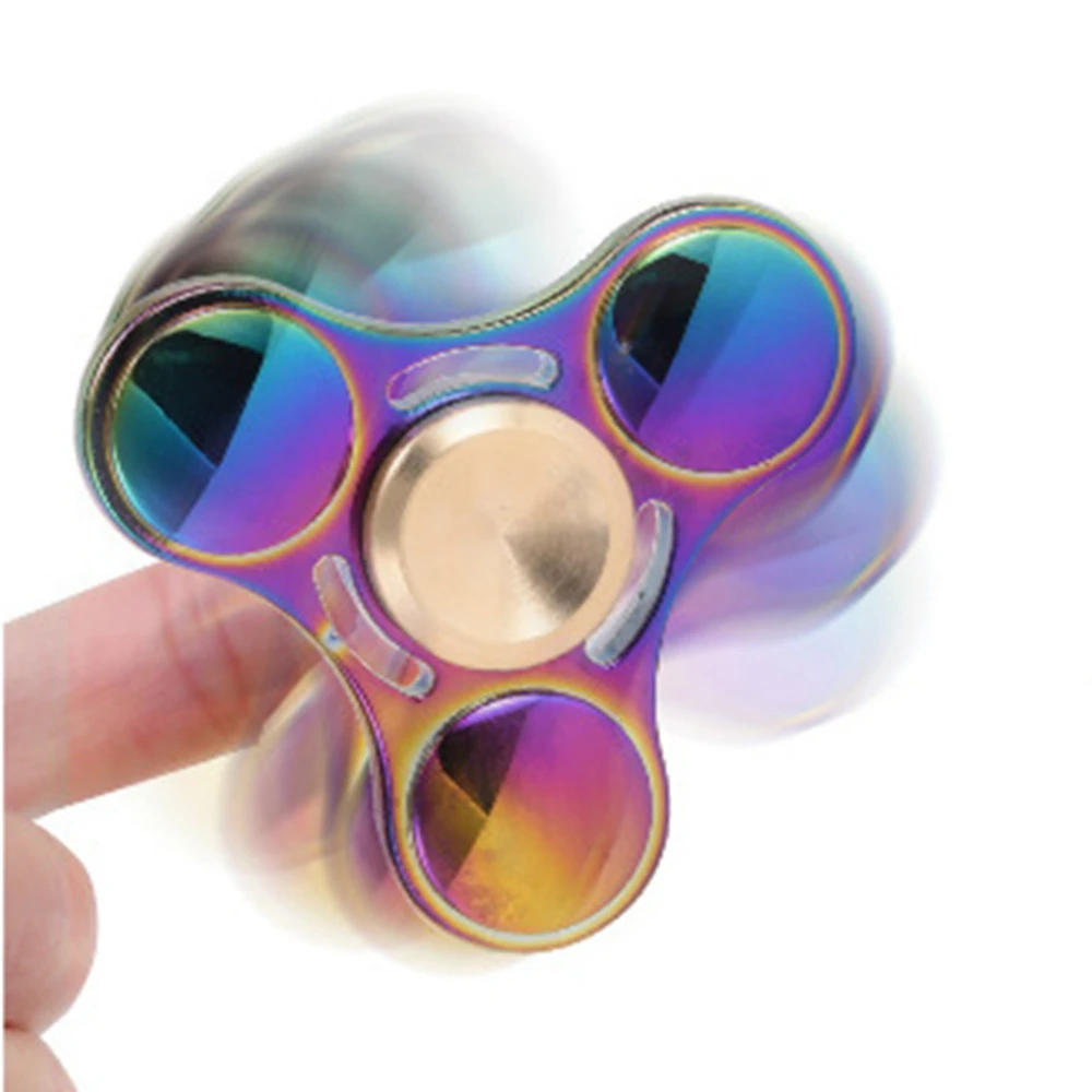 Babelemi Tri Rainbow Color Metal de Liga de Zinco Fidget Spinner Spinner Spinners Mão Anti Stress Brinquedos Presente Engraçado para o Autismo TDAH