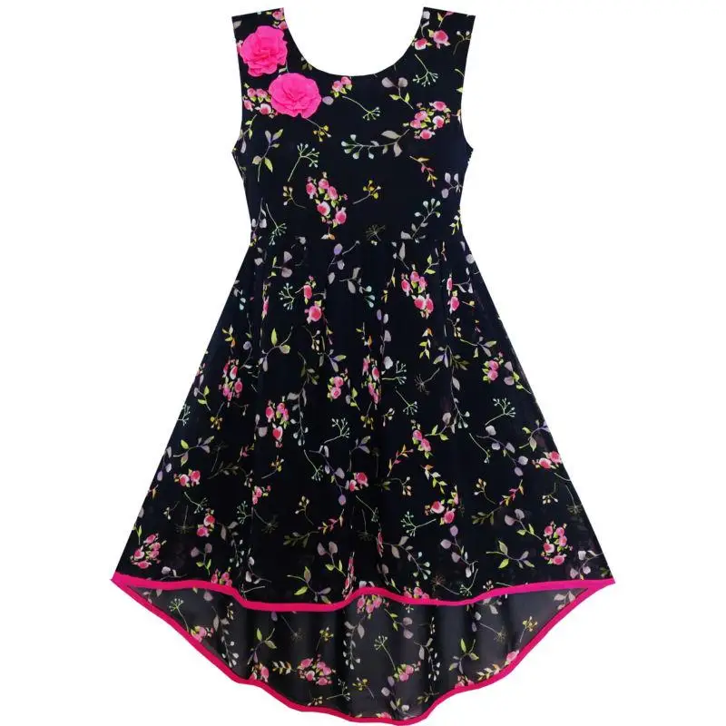 Girls Dress Hi lo Maxi Chiffon Pink Flower Party Evening 2018 Summer