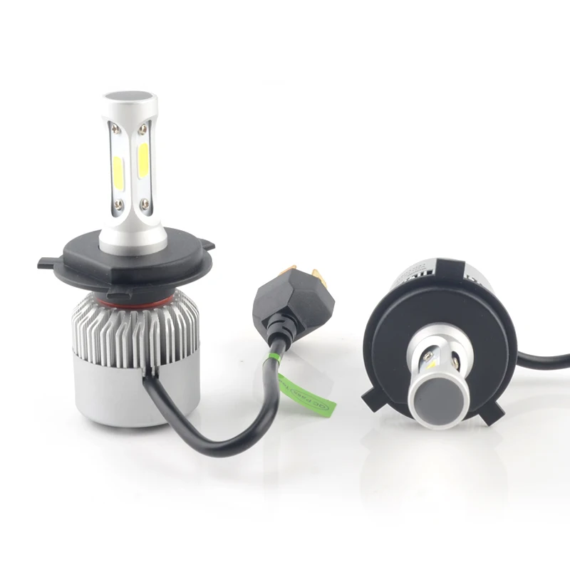 2PCS S2 Car Headlight H4 LED Auto Bulbs Hi Lo Beam COB 72W 8000LM 6500K