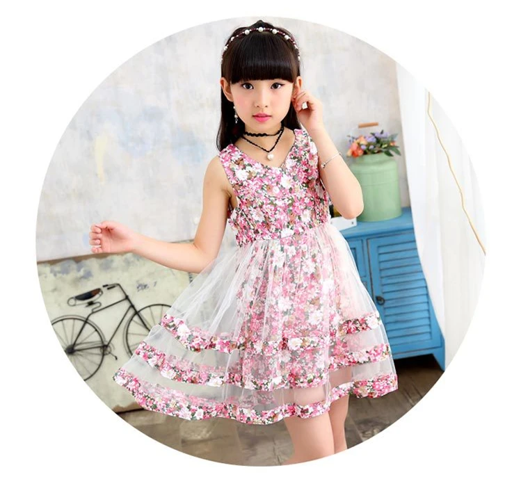 Fashion Flower Girls Dress 2018 Summer Cute Sleeveless Kids Clothes Elegant Tulle Princess Children Dresses For Girls Costumes (3)