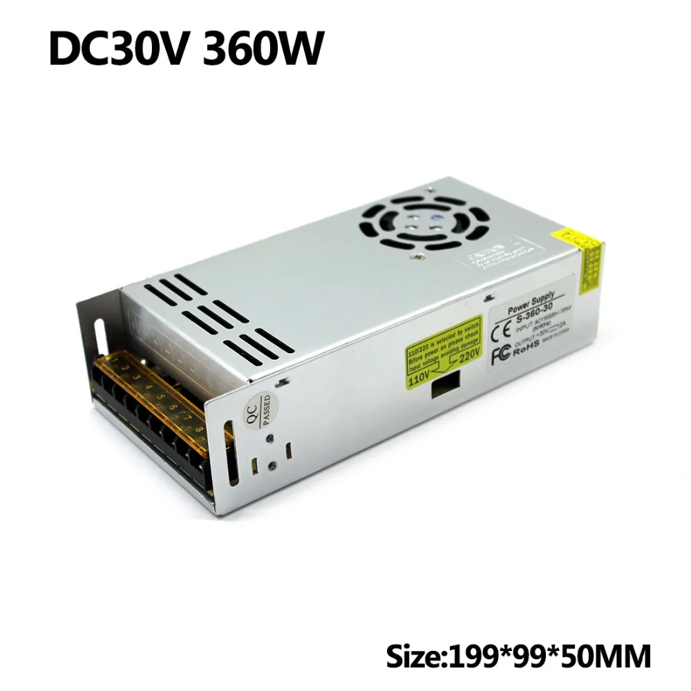 Мощный источник питания постоянного тока 30 v 12A 360 Вт переменного/постоянного тока, конвертер светодиодный драйвер 110 V 220 V ac DC30V импульсивный источник питания для дисплей из светодиодной ленты cctv 3d принтер двигателя