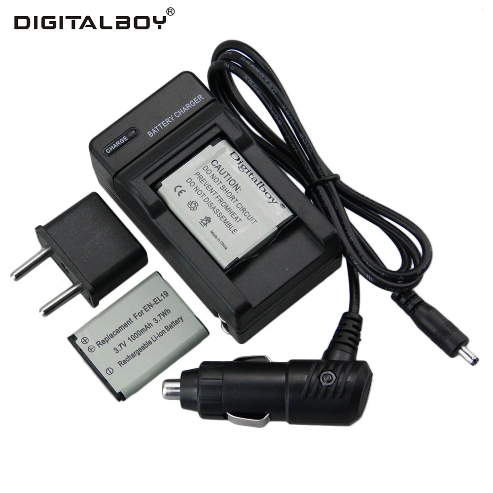 Digital Boy 2PCS EN EL19 EN EL19 1000mAh Camera Battery+Charger+Car