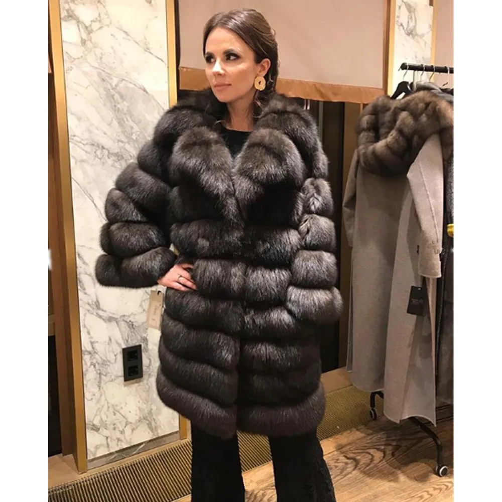 

TOPFUR 2019 Fashion Winter Female Long Coats Real Fur Coats For Women Black Fox Fur Outerwear & Coats Full Sleeves Lapel Collar