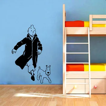 

Cartoon Vinyl Wall Sticker Tintin With Dog wallpaper wall art mural of kids room decoration