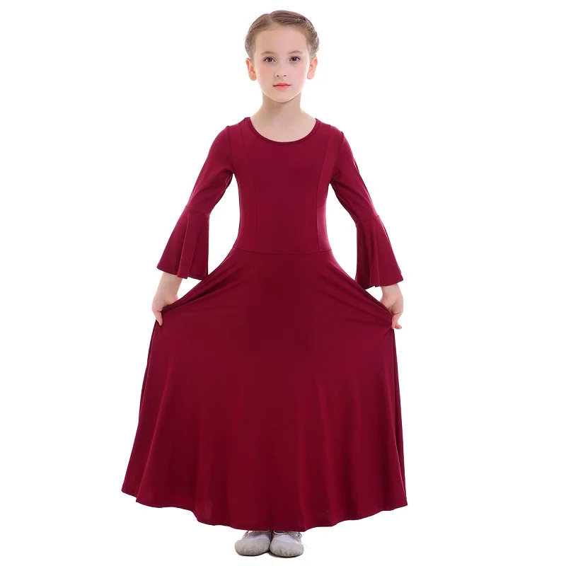 Wine Red Платье в винтажном стиле для девочек; детская Одежда для танцев в церковном стиле; Плиссированное длинное платье с длинными рукавами; Одежда для танцев для девочек - Цвет: Wine Red