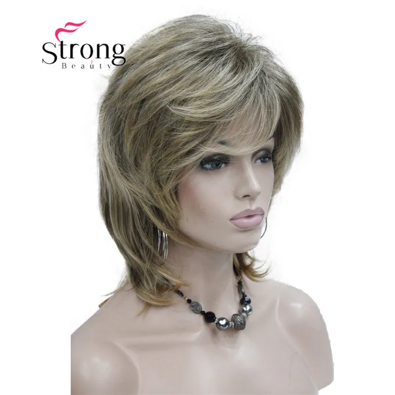 StrongBeauty Средний Длина блондинка смесь слоистых лохматый полный синтетический парик парики