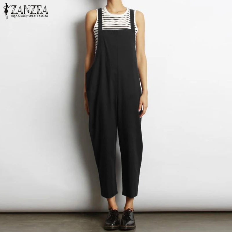 2019 ZANZEA المرأة الصلبة طويل بذلة اللفت السروال القصير وزرة النساء أنيقة Strappy و Playsuits فضفاض طويل الحريم ارتداءها بذلة