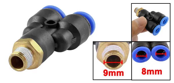 8mm to 9mm Male Thread Push In One Touch Y Shaped Quick Couplers