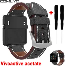 COMLYO подлинный кожаный полосатый ремешок для Garmin Vivoactive ацетат сменный браслет наручных часов браслет для Garmin Vivoactive ремень