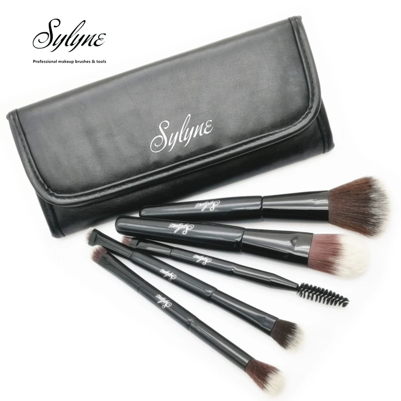 

Sylyne travel carry makeup brush set black portable 5pcs professional make up brushes with bag.