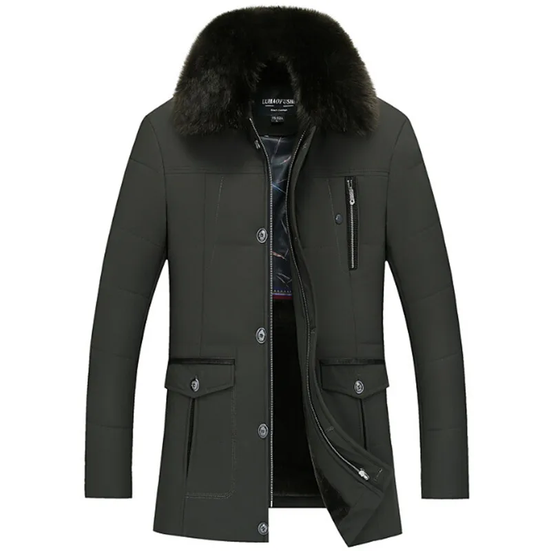 

2017 new men's detachable collar business warm winter coat jacket thick flannel casual fashion fur collar middle-aged cotton pad