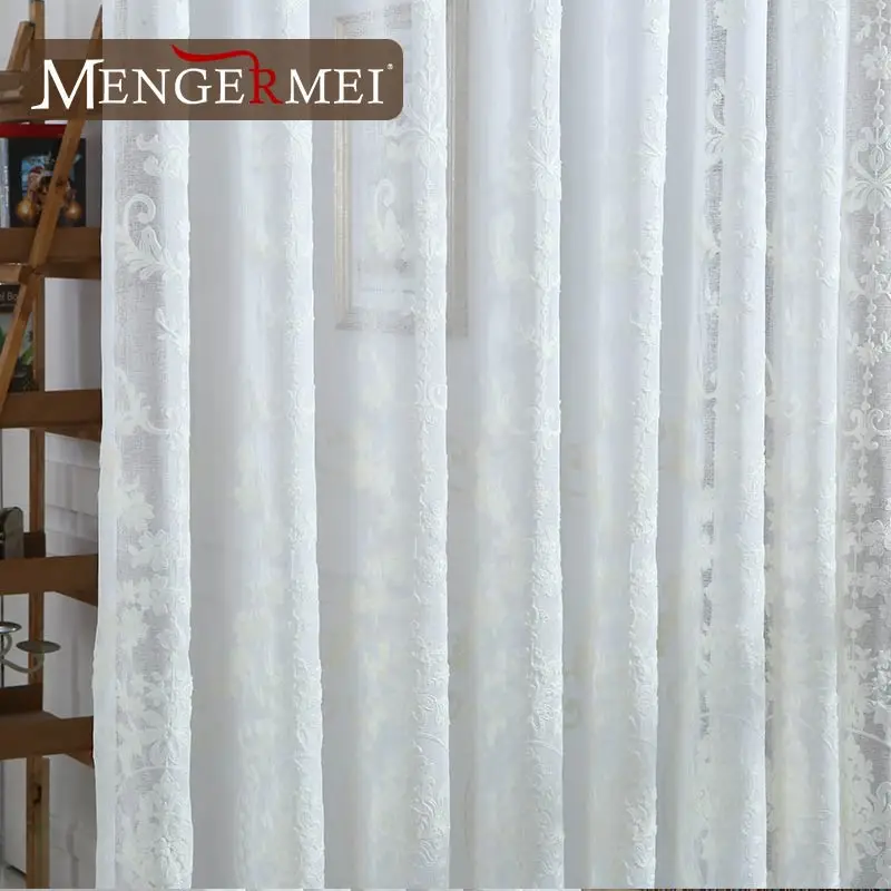 MENGERMEI вышитый цветок тюль занавес чистый белый Европейский пасторальный стиль
