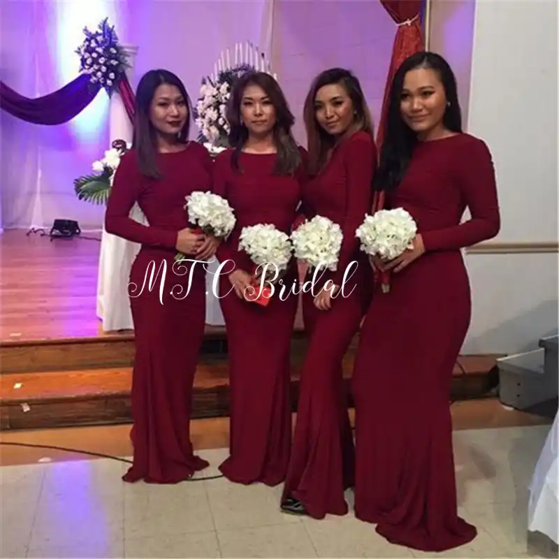 burgundy mermaid bridesmaid dress