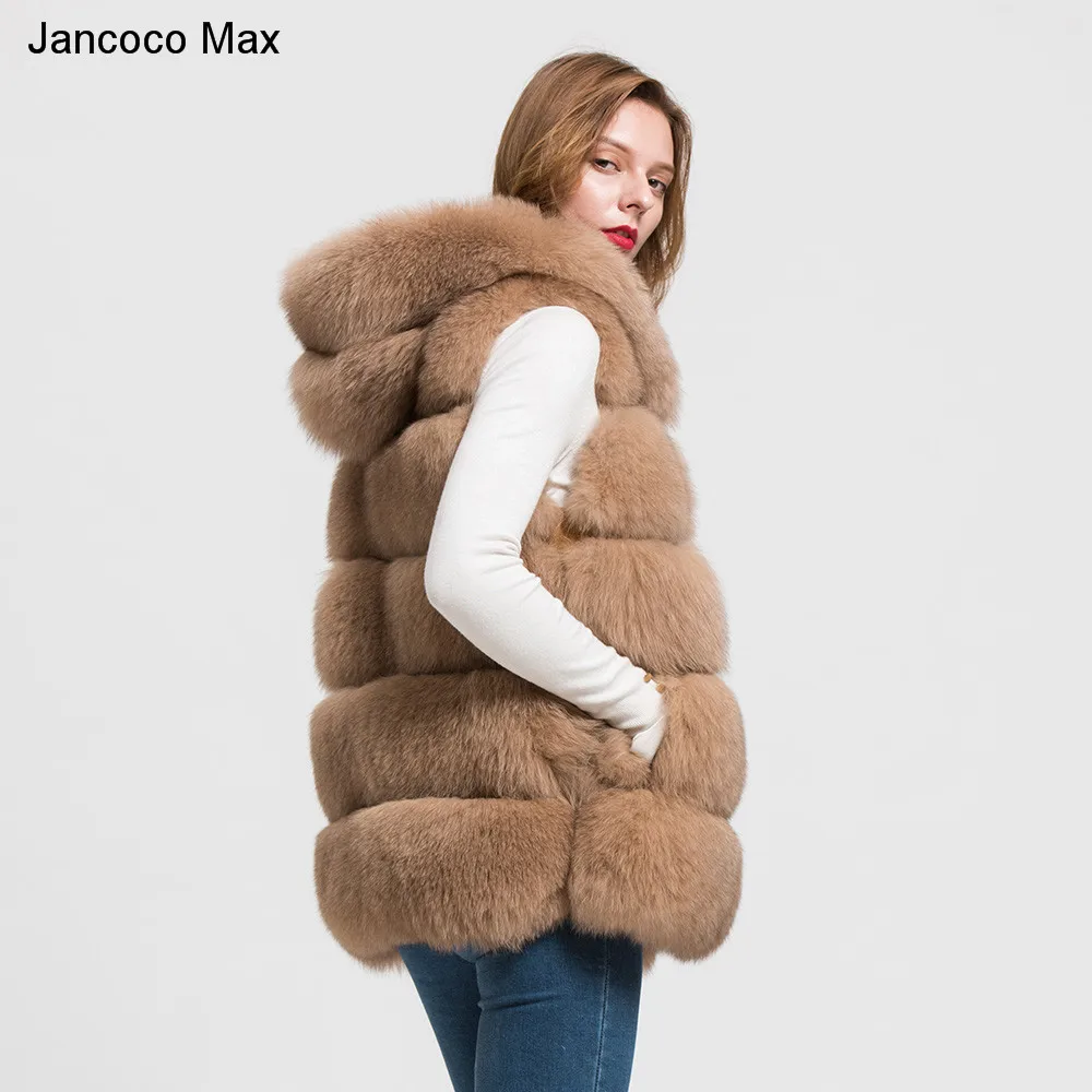 Jancoco Max 2019 жилет с капюшоном из натурального лисьего меха женский зимний для