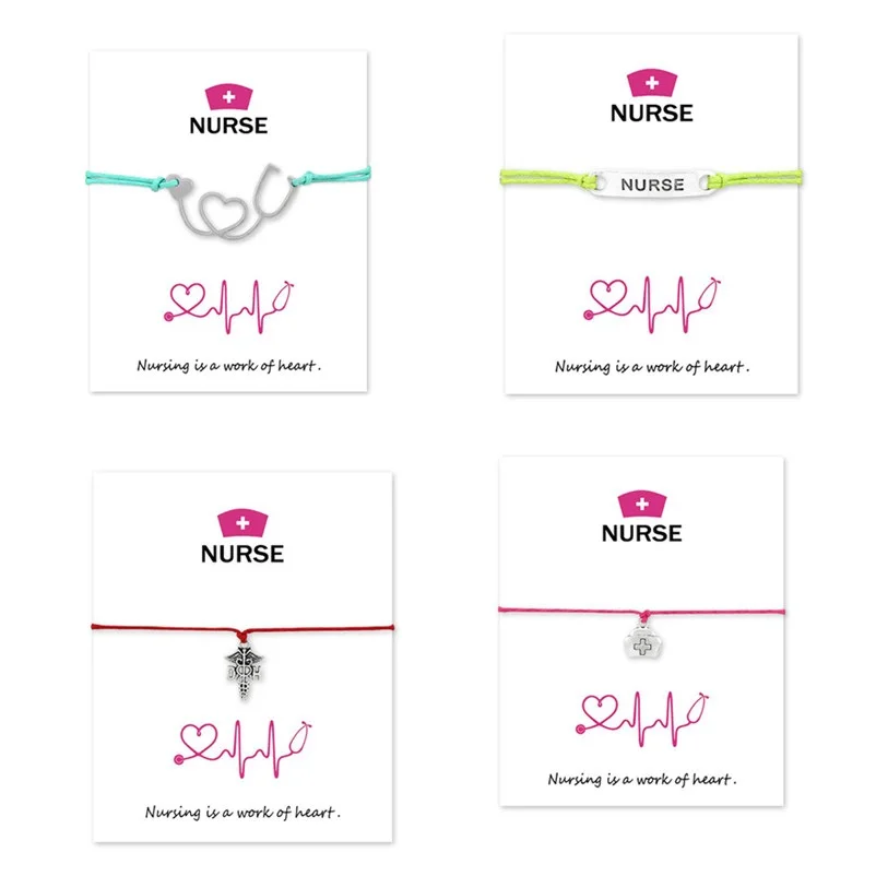 

Silver Stethoscope Nurse Cap Charms Bracelets Adjustable Wish Card Bracelets Fashion Doctor And Nurse Jewelry, Dropshipping!