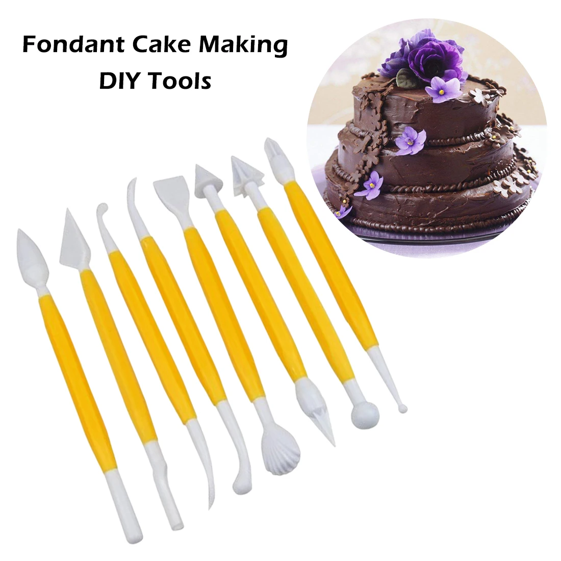 

Wholesale 8Pcs Flower Sugarcraft Fondant Cake Decorating Cake Shape Shaping Knife Yellow Bakeware Tools
