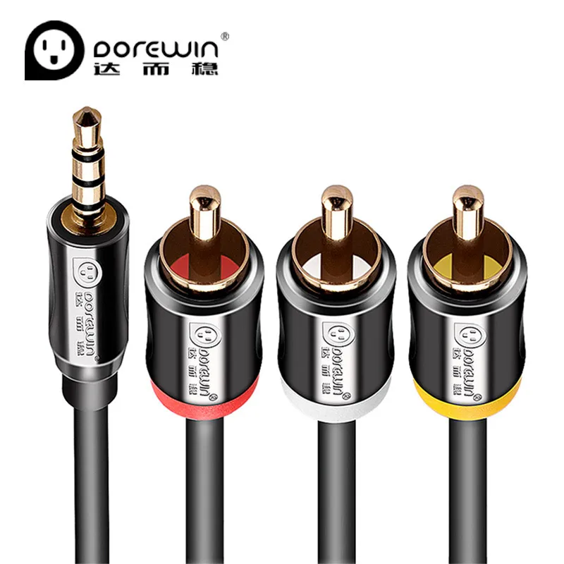 Dorewin AV cable 3.5 Male to 3RCA Male Composite Audio Video Cable 3